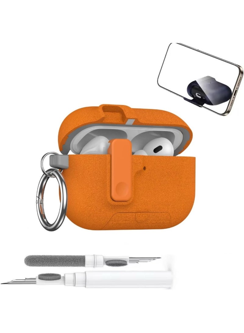 Lock Case for Apple Airpods Pro 3 (2025), Rugged Protection with Secure Lock for Airpods Pro 3 3rd Generation Cover with Cleaner Kit (Fluffy Orange, AirPods Pro 3 (2025)) - Image 1